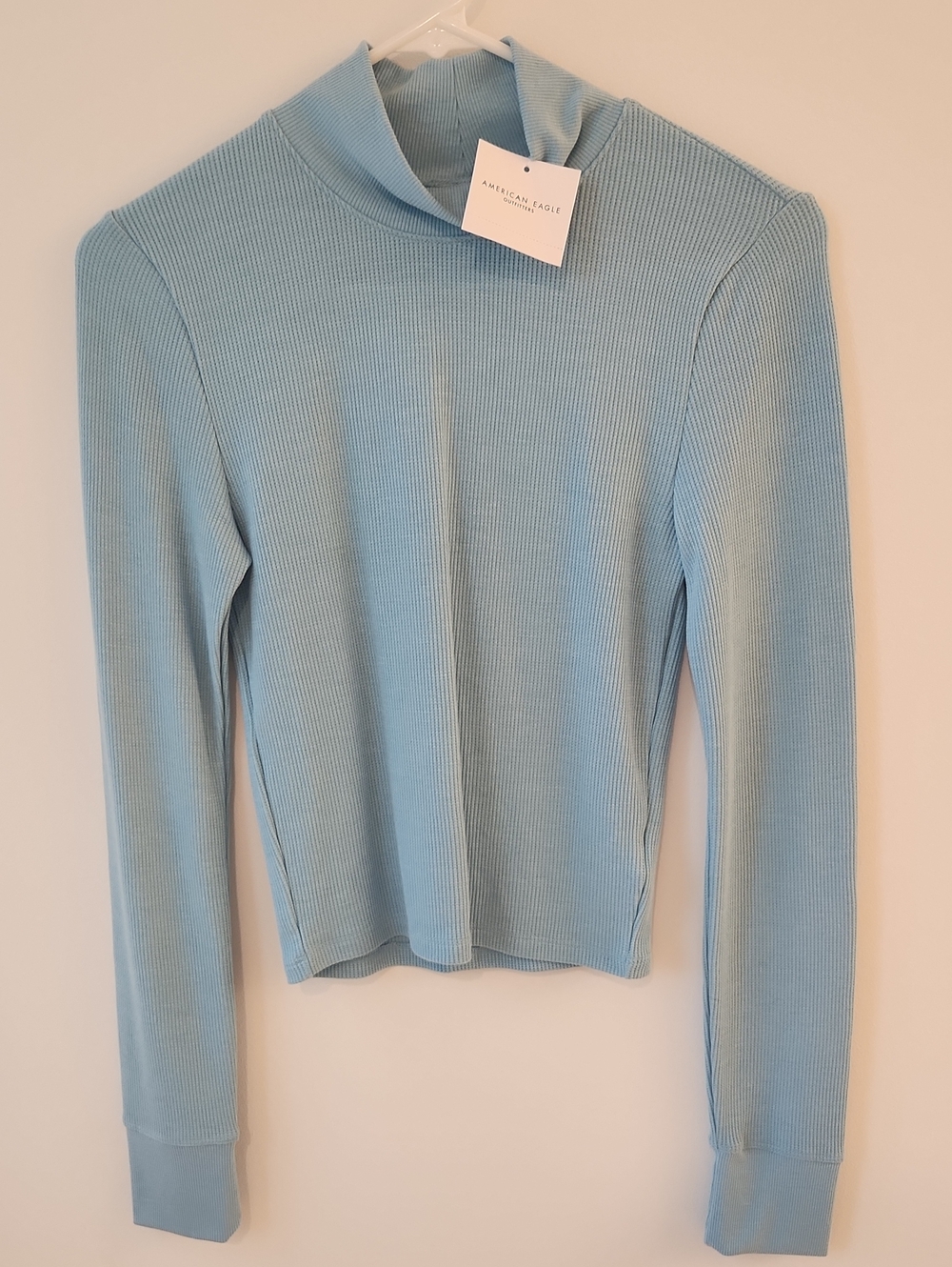 American Eagle Outfitters Sky Blue Ribbed Long Sleeve Mock Neck Top